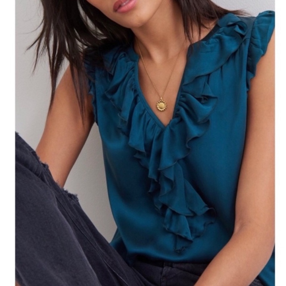 Anthropologie Teal Ruffle Blouse